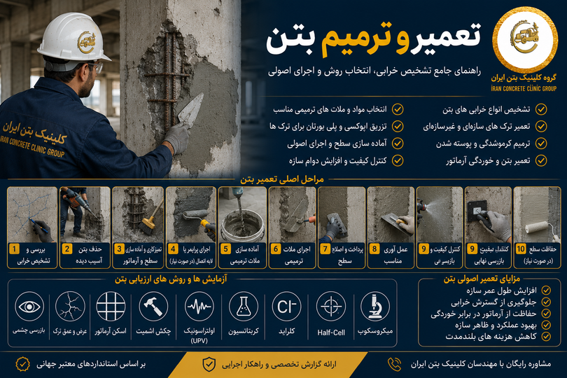 تعمیر و ترمیم بتن؛ راهنمای جامع تشخیص خرابی، انتخاب روش و اجرای اصولی
