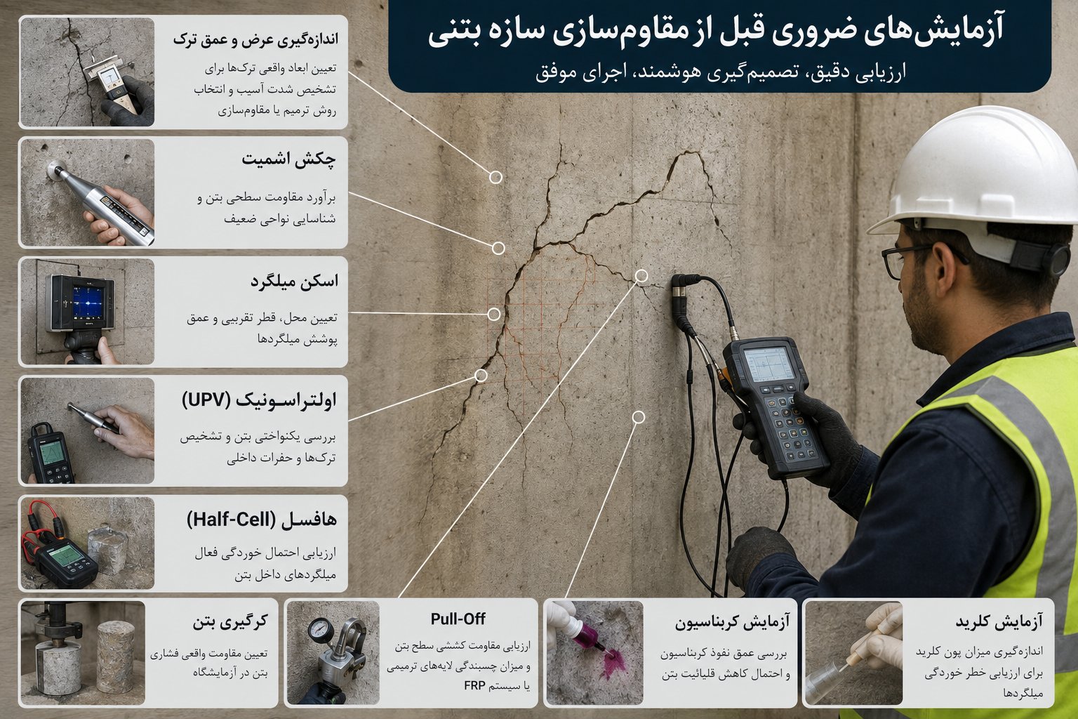 چه آزمایش‌هایی قبل از مقاوم‌سازی سازه باید انجام شود؟ راهنمای کامل ارزیابی سازه‌های بتنی