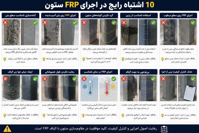 ۱۰ اشتباه رایج در اجرای مقاومسازی ستون با الیاف FRP